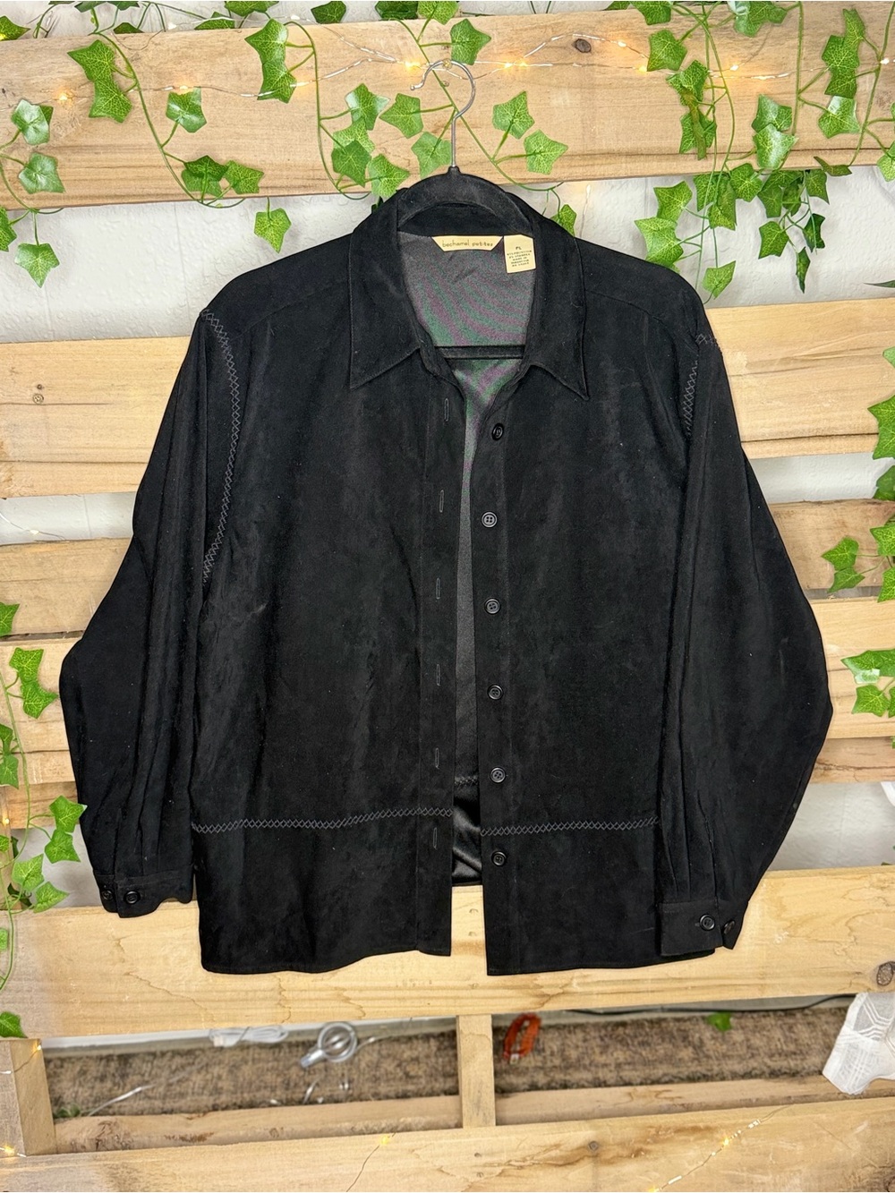 VINTAGE Bechamel Black Suede Button-Front Shirt Jacket